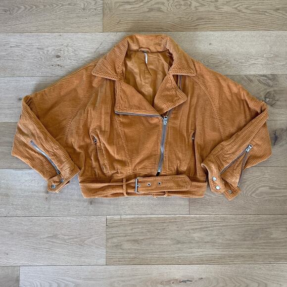 Free People - Slouchy Corduroy Moto Jacket in Orange - Picture 1 of 6
